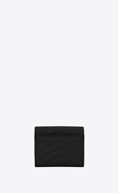 SAINT LAURENT Monogram Matelassé レディース モノグラム コンパクト スリーフォールド ウォレット(ブラック/テクスチャードキルティングレザー) b_V4